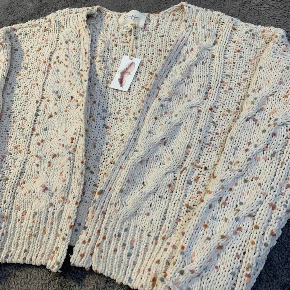 Jessica‎ Simpson Spring Cream Cable Knit Cardigan With Speckles